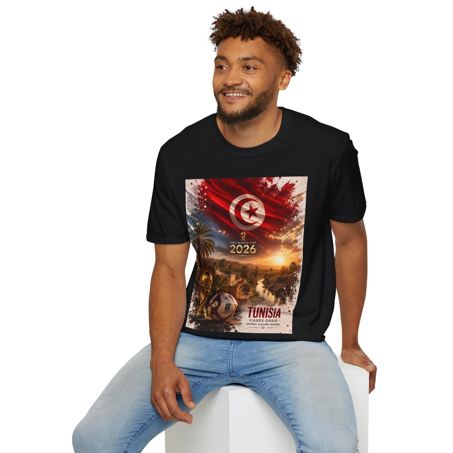 Tunisia Football Flag Chebika Oasis T-Shirt Eagles of Carthage Soccer Design Tee