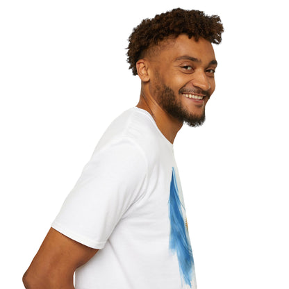 Argentina Flag Soccer T-Shirt — Watercolor Sun & Ball Design Tee