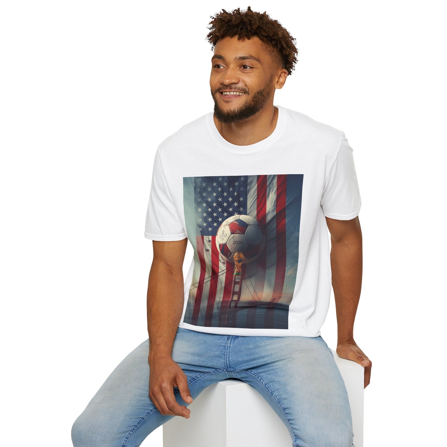 American Soccer Poster T-Shirt — Golden Gate Ball & Flag Graphic Tee