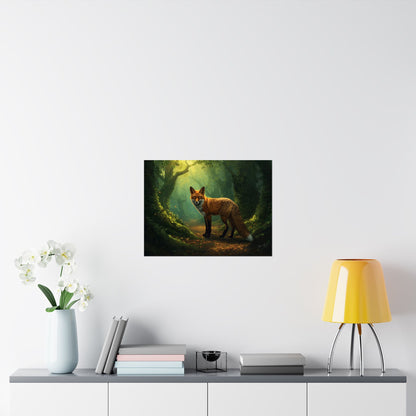 Fox in Enchanted Forest Wall Art Poster | Matte Horizontal Wildlife Print