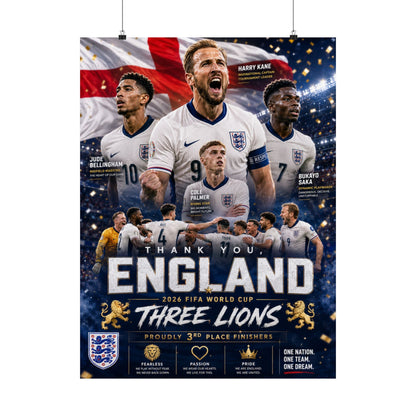 Three Lions England Soccer Commemorative Wall Art Poster Print