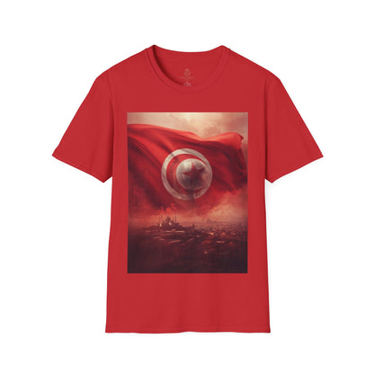 Tunisian Pride Football T-Shirt Cityscape & Waving Flag with Crescent Soccer Ball Tee