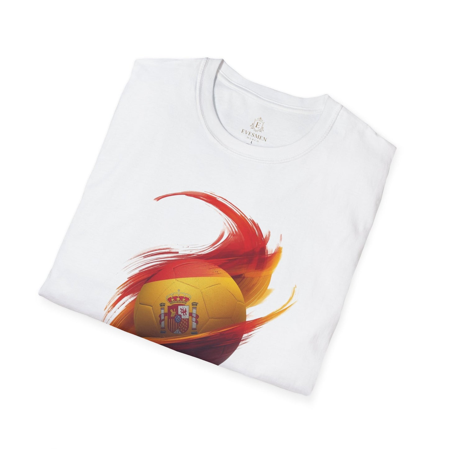 Spain Football Flag Vortex T-Shirt La Roja Soccer Brushstroke Design Tee