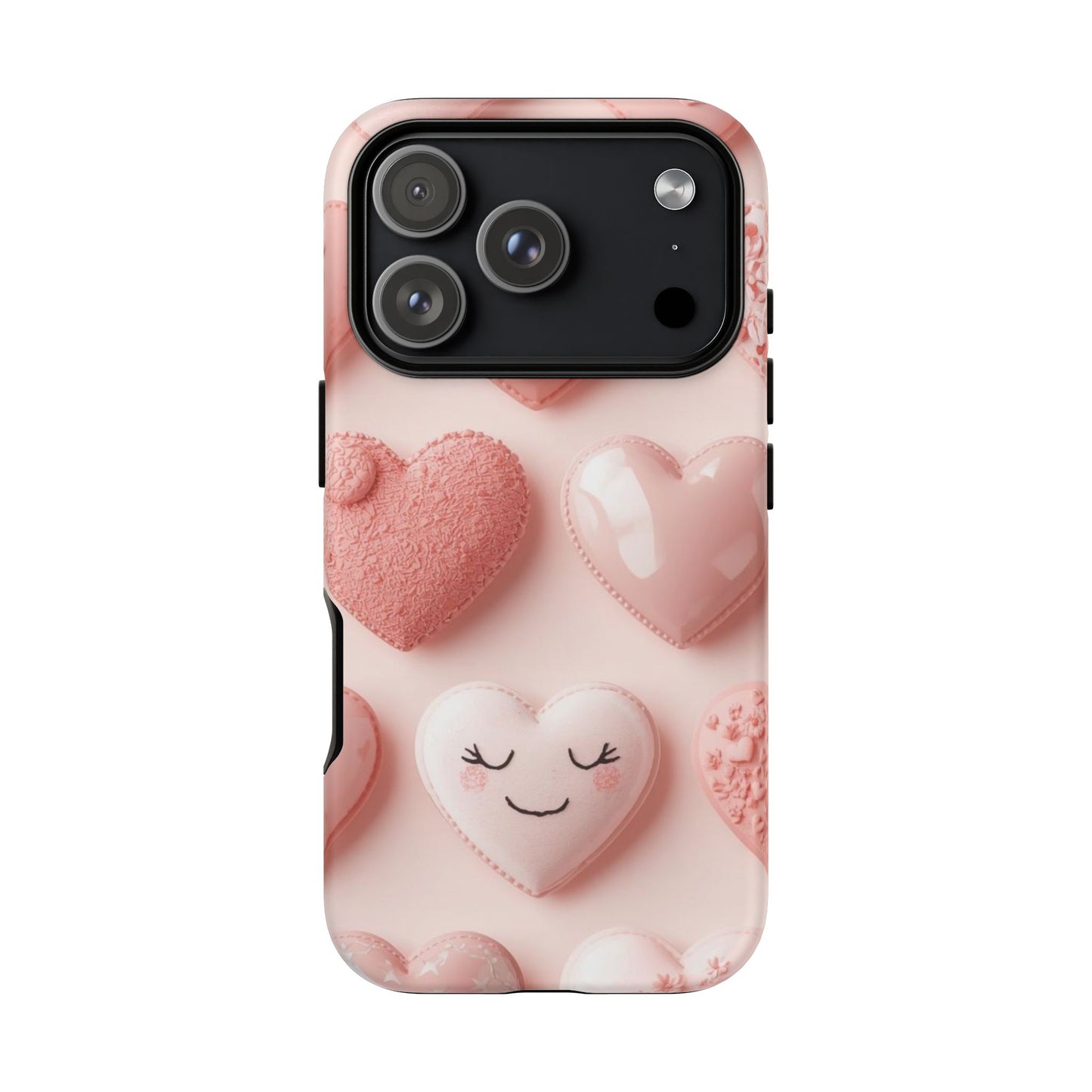 Phone Case — Pink 3D Hearts Cute Valentine Protective Cover