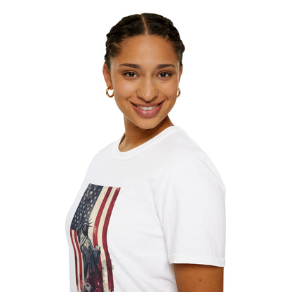 Statue of Liberty American Flag Soccer T-Shirt — Patriotic USA Graphic Tee
