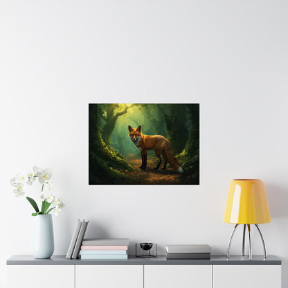 Fox in Enchanted Forest Wall Art Poster | Matte Horizontal Wildlife Print