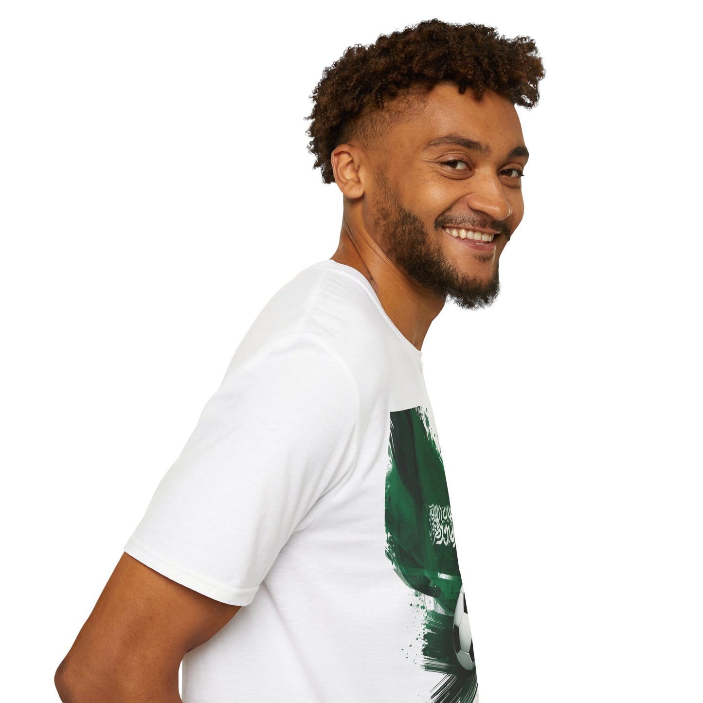 Soccer Saudi Arabia T-Shirt — Green Brushstroke Flag Design Tee