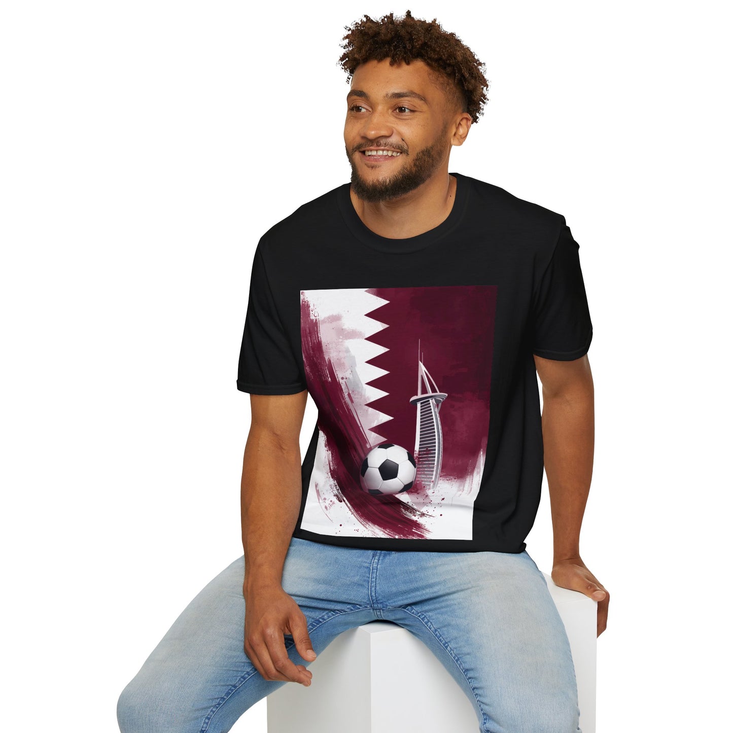 Qatar Soccer T-Shirt – Flag, Football & Aspire Tower Design Tee