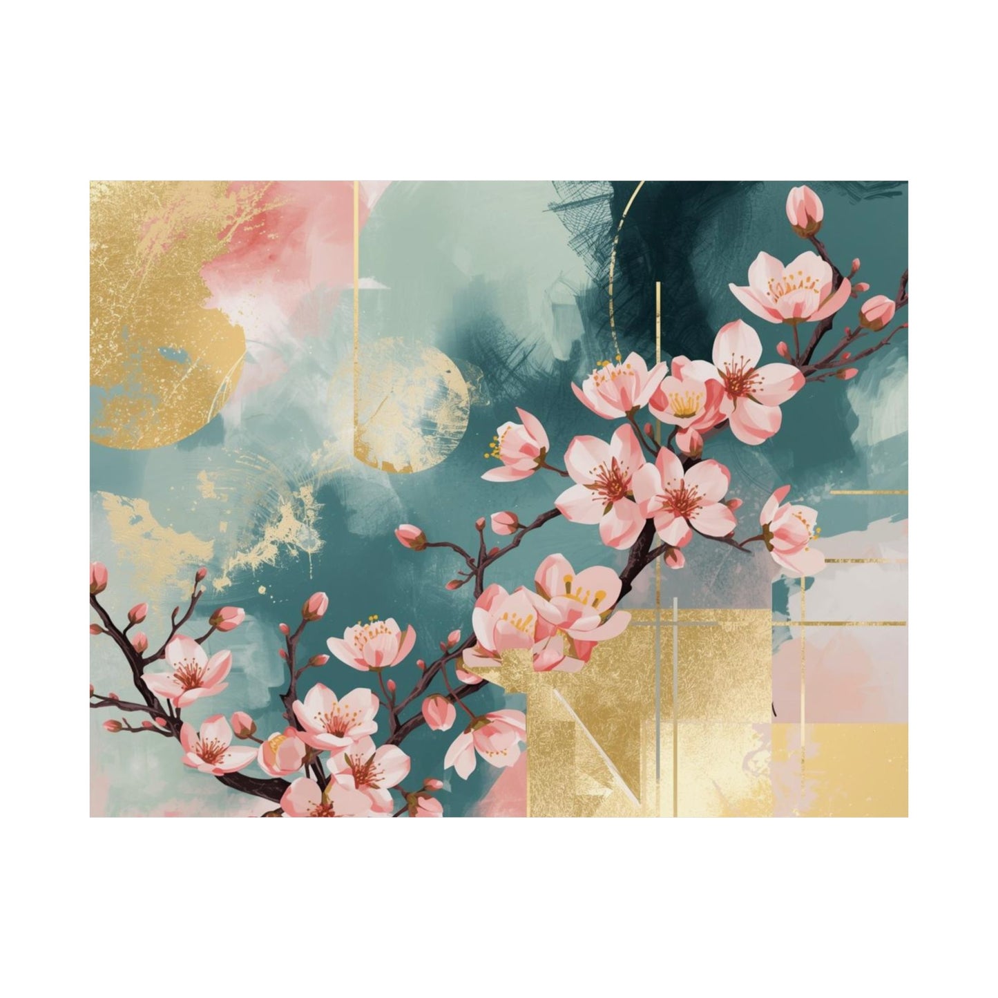 Pink Cherry Blossom Poster – Matte Horizontal Floral Wall Print