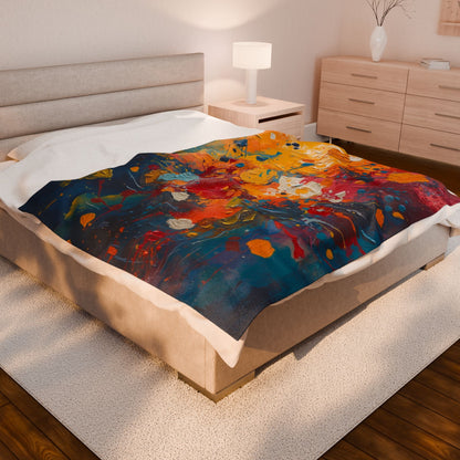 Abstract Color Splash Velveteen Plush Blanket — Vibrant Floral Paint Throw