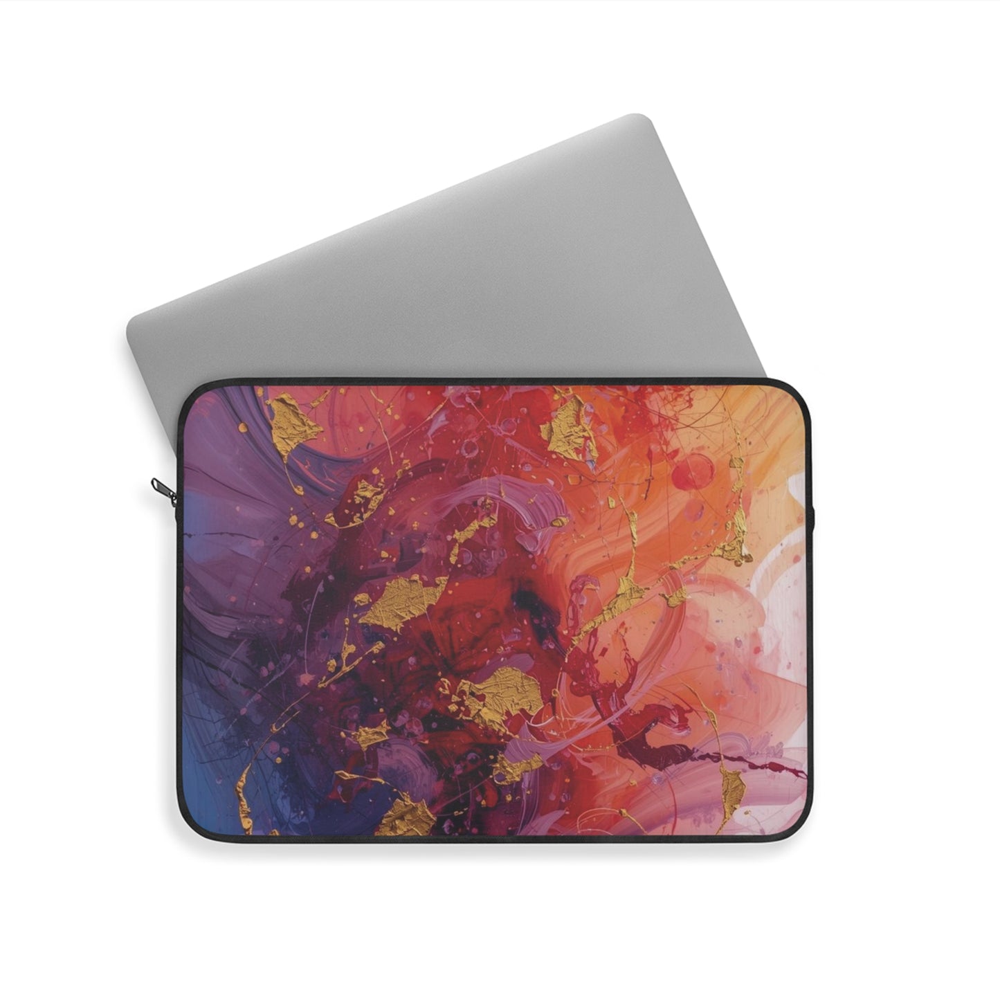 Colorful abstract laptop sleeve with a white background