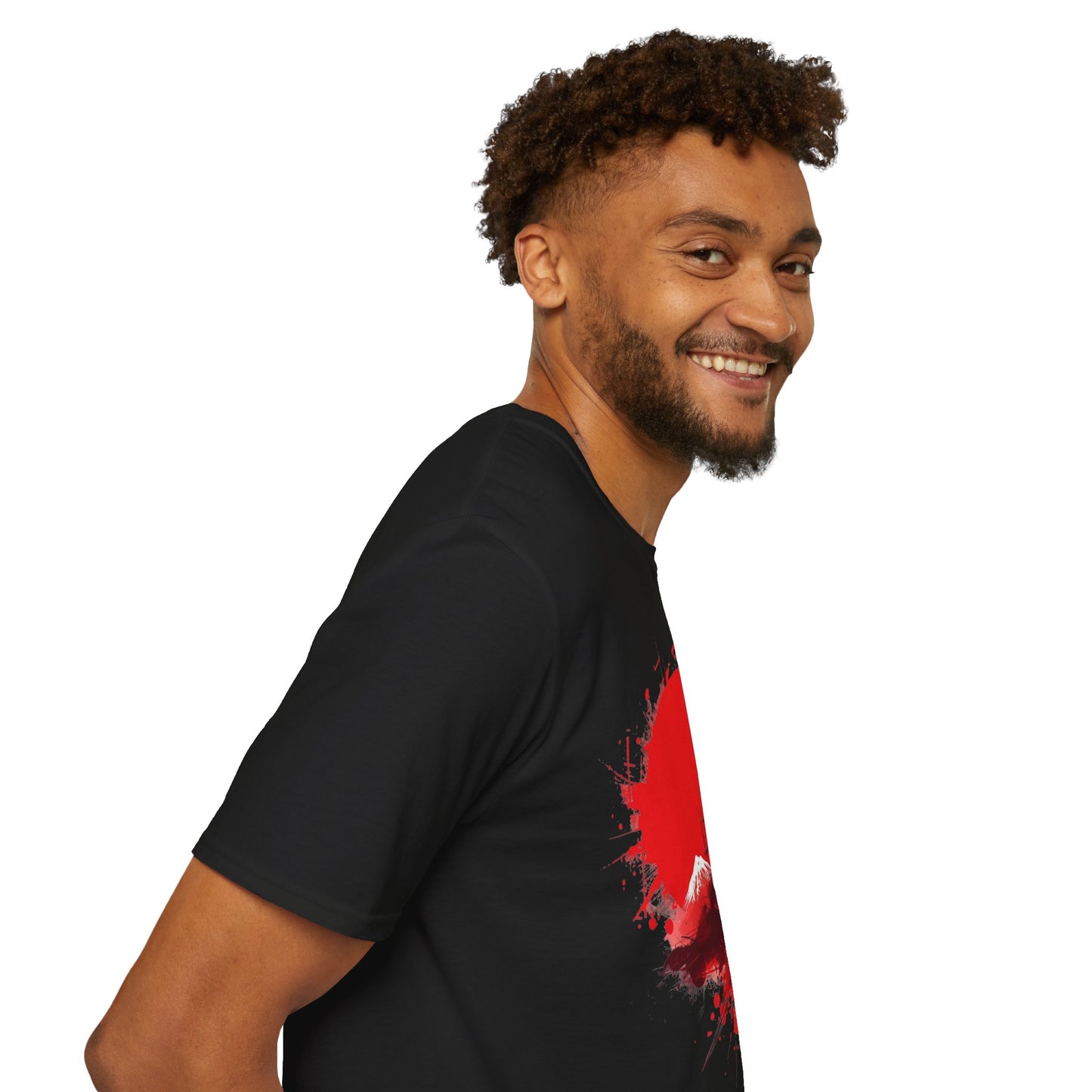 Japan Football T-Shirt with Rising Sun Splatter and Pagoda Design Tee
