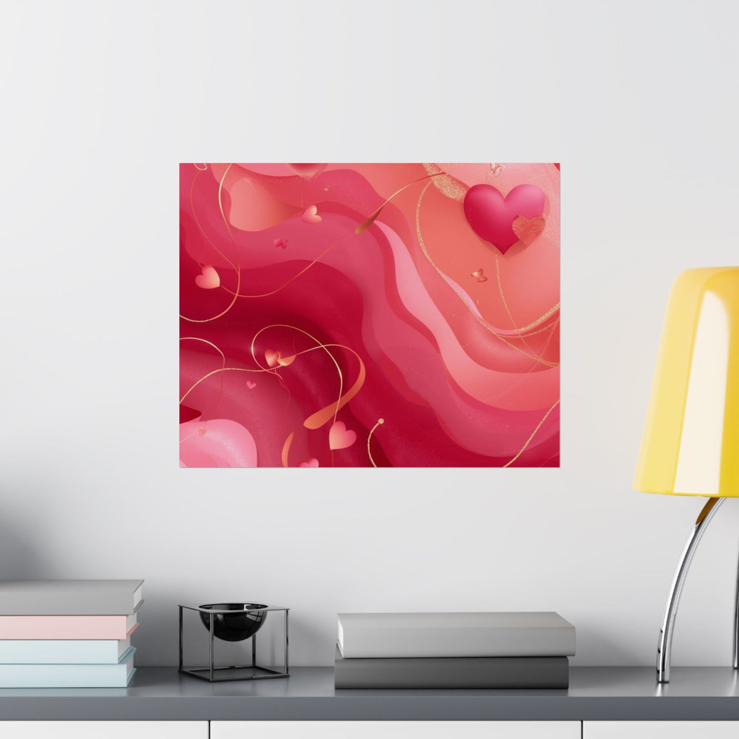 Valentine Heart Waves Wall Art Poster | Romantic Pink Abstract Matte Print