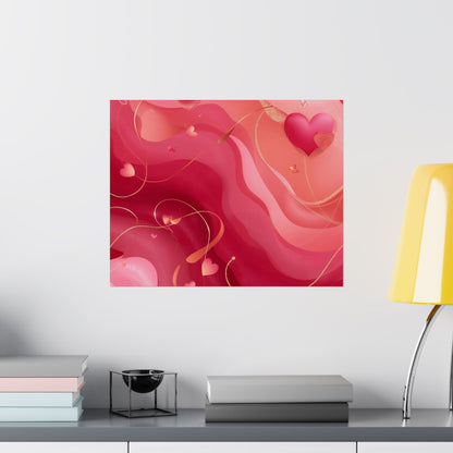 Valentine Heart Waves Wall Art Poster | Romantic Pink Abstract Matte Print
