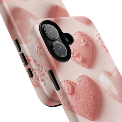 Phone Case — Pink 3D Hearts Cute Valentine Protective Cover