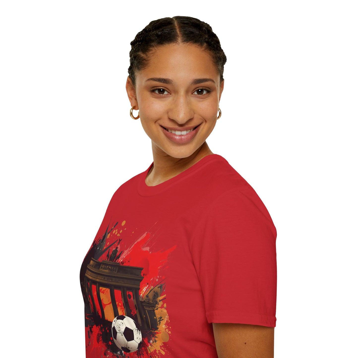 Germany Flag Football Triumph T-shirt Brandenburg Gate Splatter Art Tee