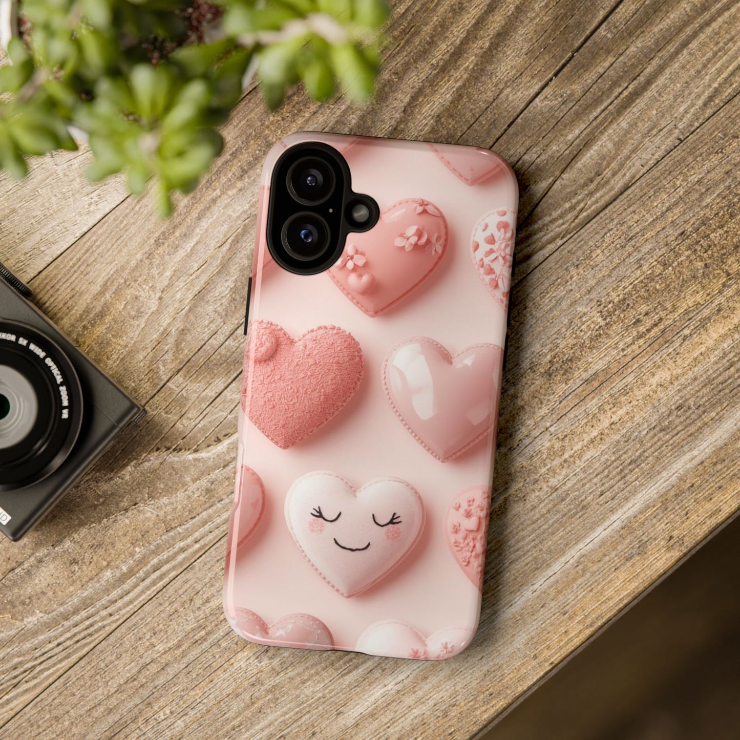 Phone Case — Pink 3D Hearts Cute Valentine Protective Cover