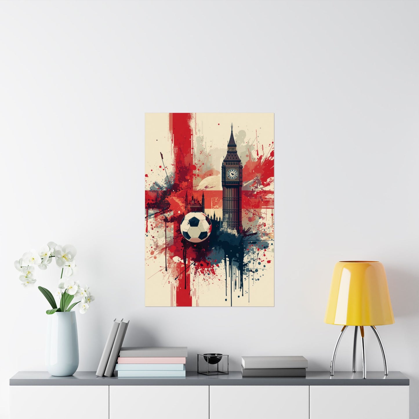 London England Football Poster — Big Ben & Union Jack Soccer Art Print