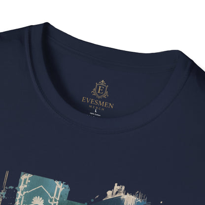 Uzbekistan Flag Soccer T-Shirt — Crescent Emblem & Landmark Design Tee