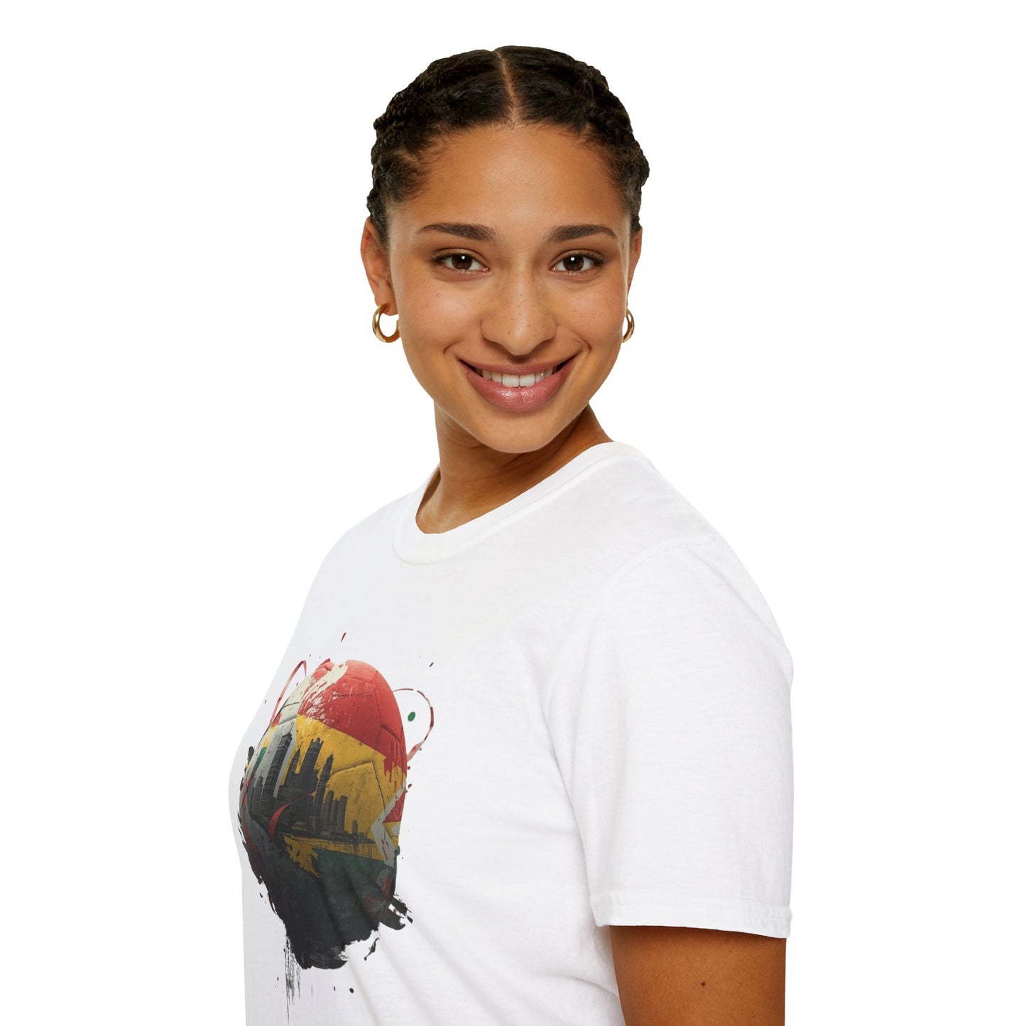 Ghana Soccer Ball with Accra Skyline and Flag Drips T-shirt Fan Tee