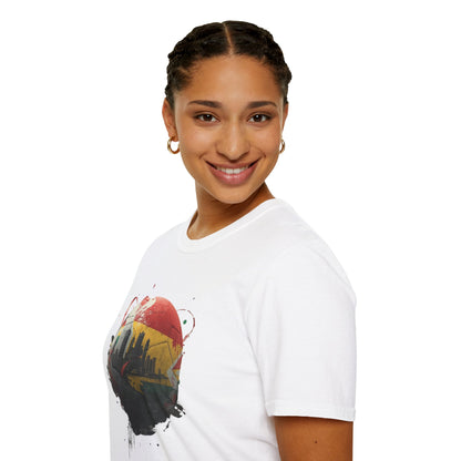 Ghana Soccer Ball with Accra Skyline and Flag Drips T-shirt Fan Tee