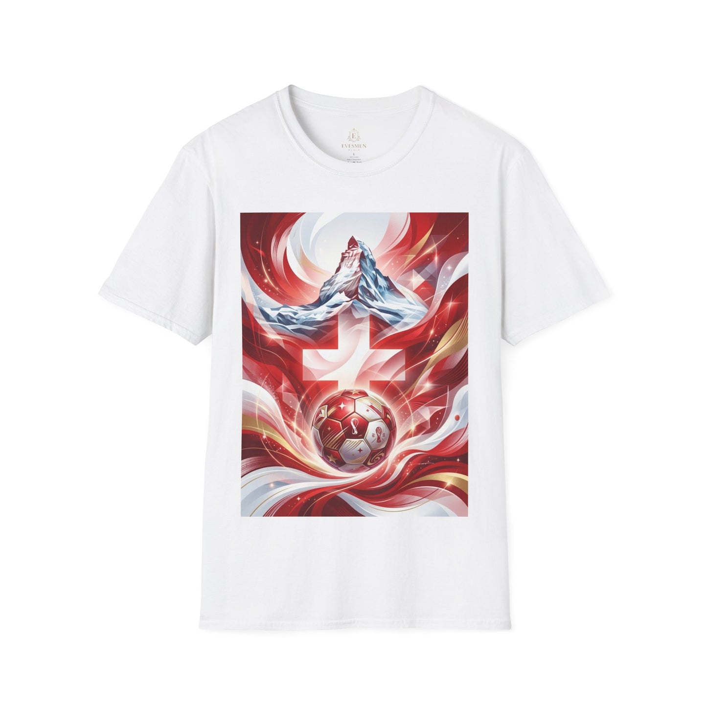 Swiss Soccer Crest T‑Shirt — Alpine Cross & Football Graphic Tee