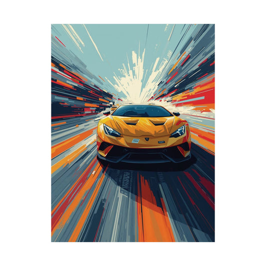 Yellow sports car in motion with dynamic background