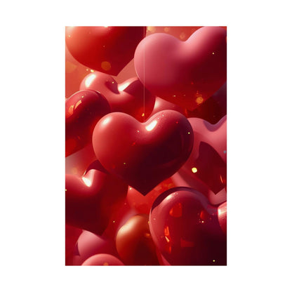 Valentine Hearts Matte Poster — Red 3D Heart Wall Art (Vertical)