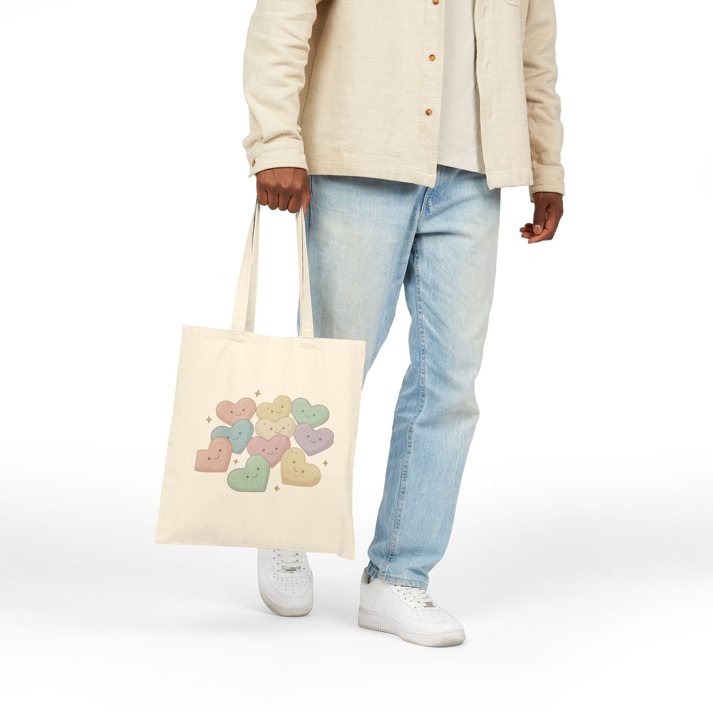 Valentine Tote Bag — Pastel Heart Buttons Cute Canvas Tote