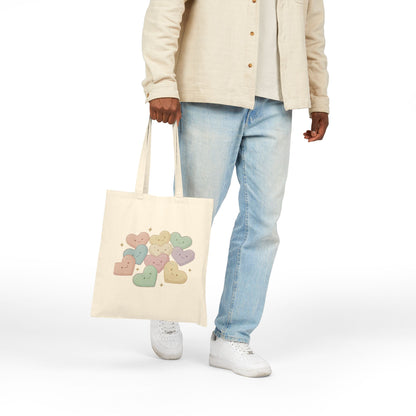 Valentine Tote Bag — Pastel Heart Buttons Cute Canvas Tote