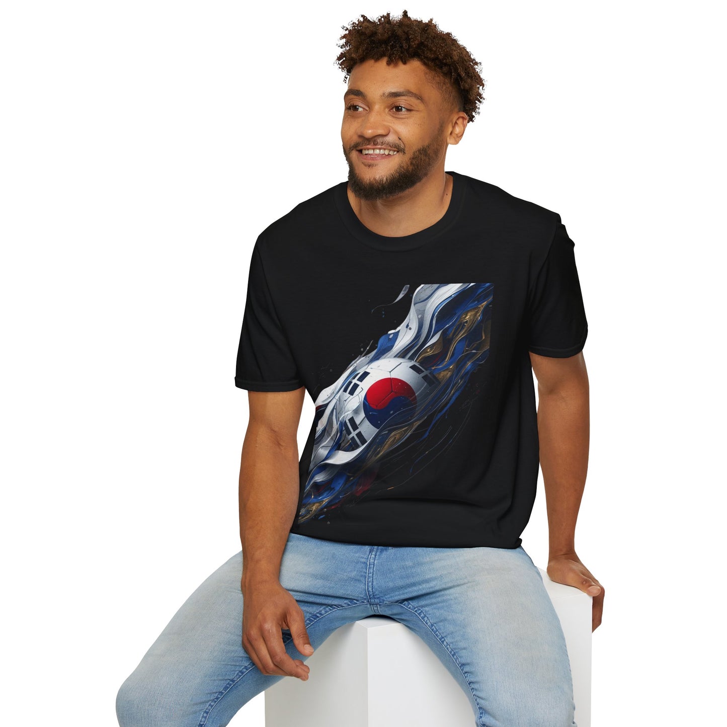 South Korea Football Wave Flag T-Shirt Luxury Abstract Soccer T-Shirt