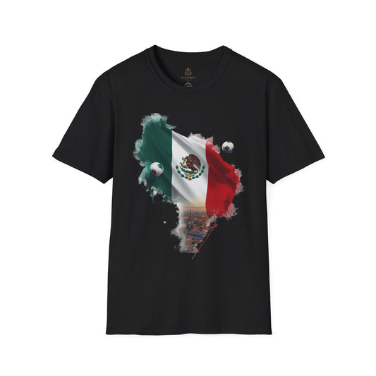 Mexican Flag Football T-Shirt — Soccer and Stadium Lights Graphic Tee
