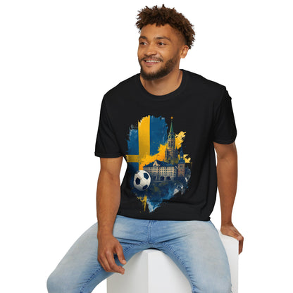 Sweden Football Skyline T‑Shirt — Swedish Flag Soccer Graphic Tee