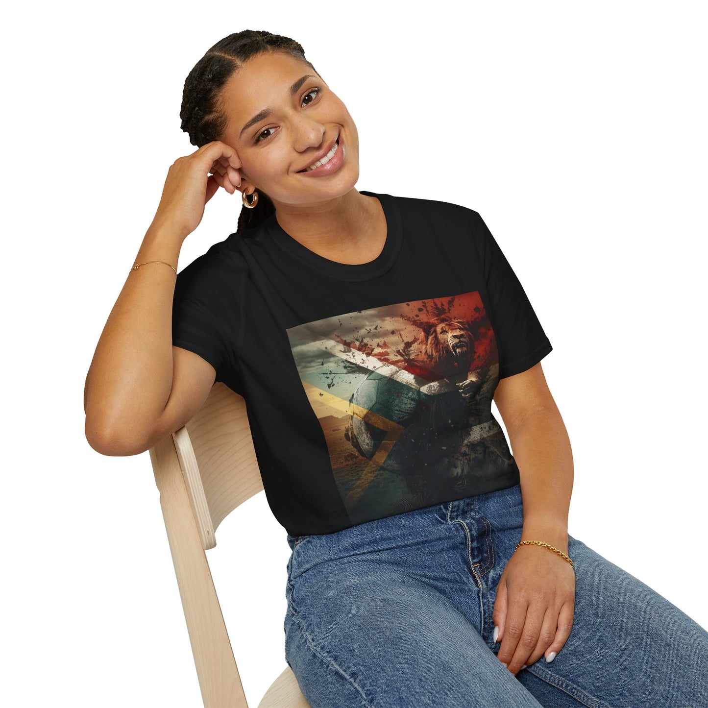 South African Football Abstract T-shirt Majestic Lion and National Flag Tee