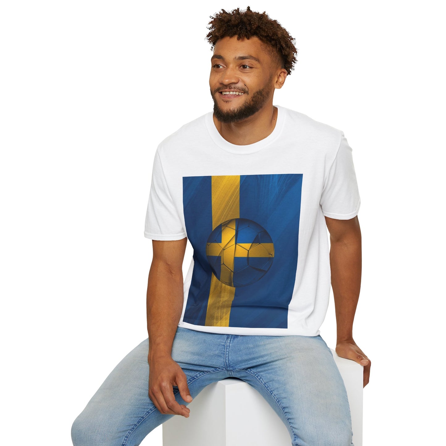 Sweden Football Flag Graphic T-Shirt Modern Blågult Soccer Design Tee