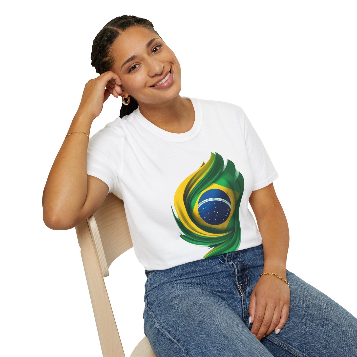 Brazil Flag Feather Football Graphic T-Shirt Tee