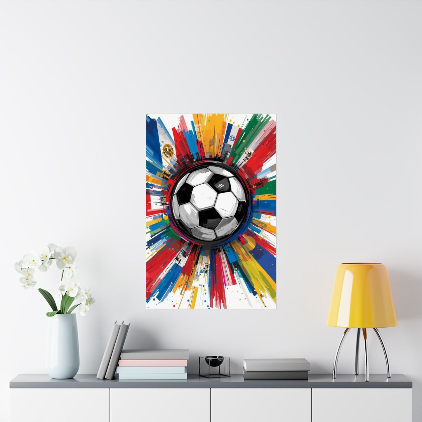 Soccer Burst Poster — World Flags Football Art Matte Vertical Print