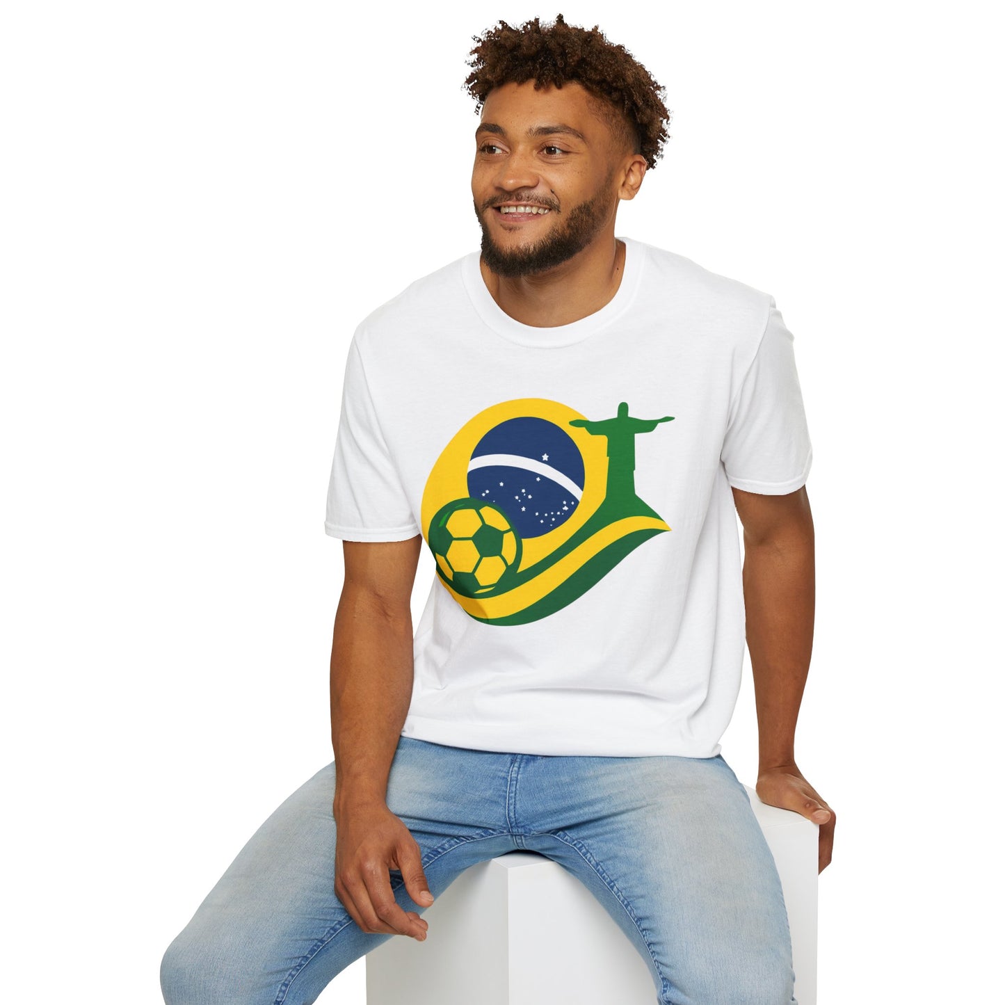 Brazil Soccer T-Shirt – Brazilian Flag, Christ the Redeemer & Football Graphic Tee