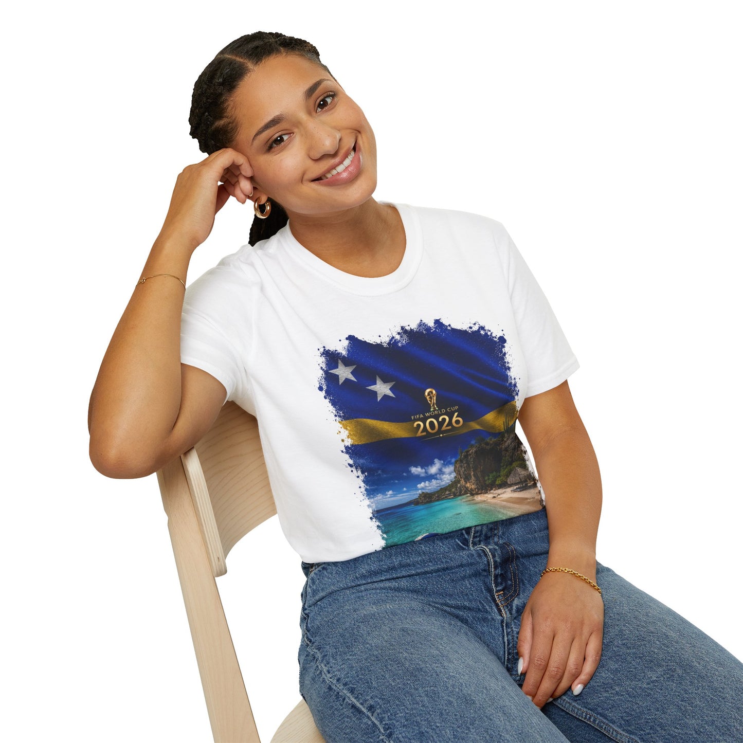 Curaçao Football Flag Beach Graphic T-Shirt Cinematic Caribbean Soccer Tee