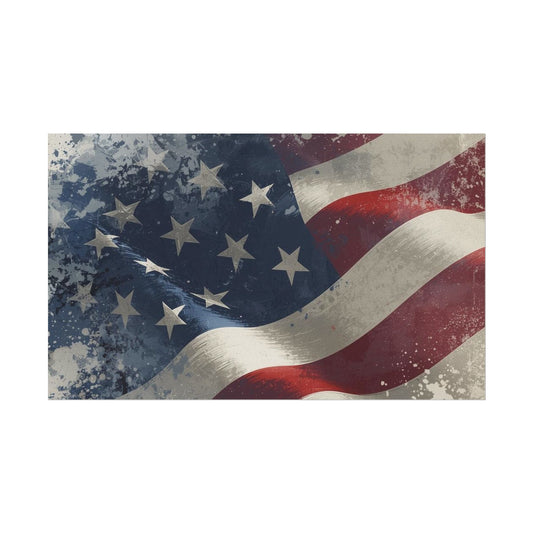 Vintage-style American flag with a distressed texture on a white background