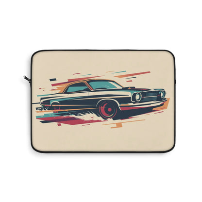 Laptop sleeve with a vintage car design on a beige background