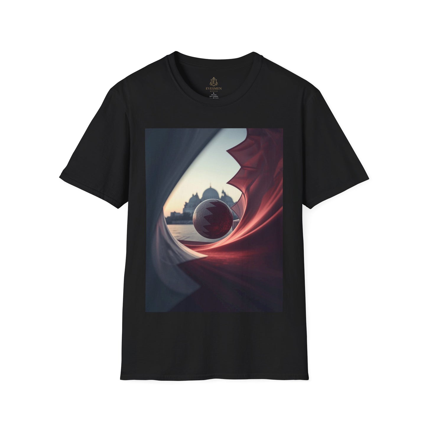 Qatar’s Flag-Patterned T-shirt Soccer Ball and Mosque Skyline Fan Tee