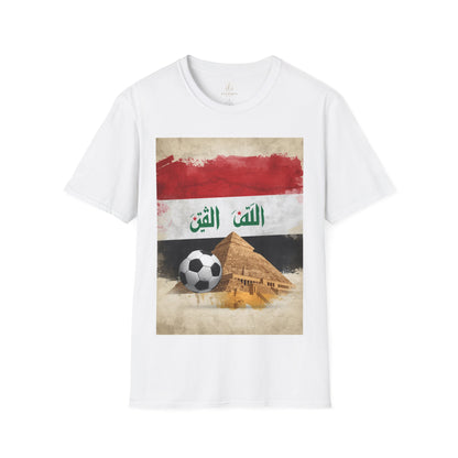 Iraq Flag Soccer T-Shirt — Arabic 'Allah Al-Watan' Vintage Pyramids Design Tee
