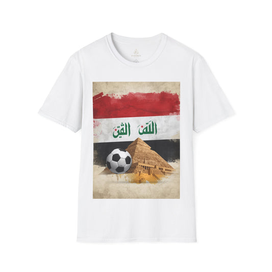 Iraq Flag Soccer T-Shirt — Arabic 'Allah Al-Watan' Vintage Pyramids Design Tee