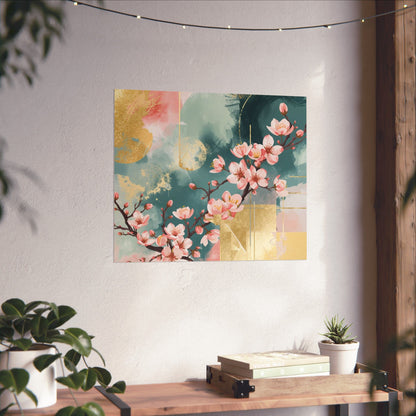Pink Cherry Blossom Poster – Matte Horizontal Floral Wall Print