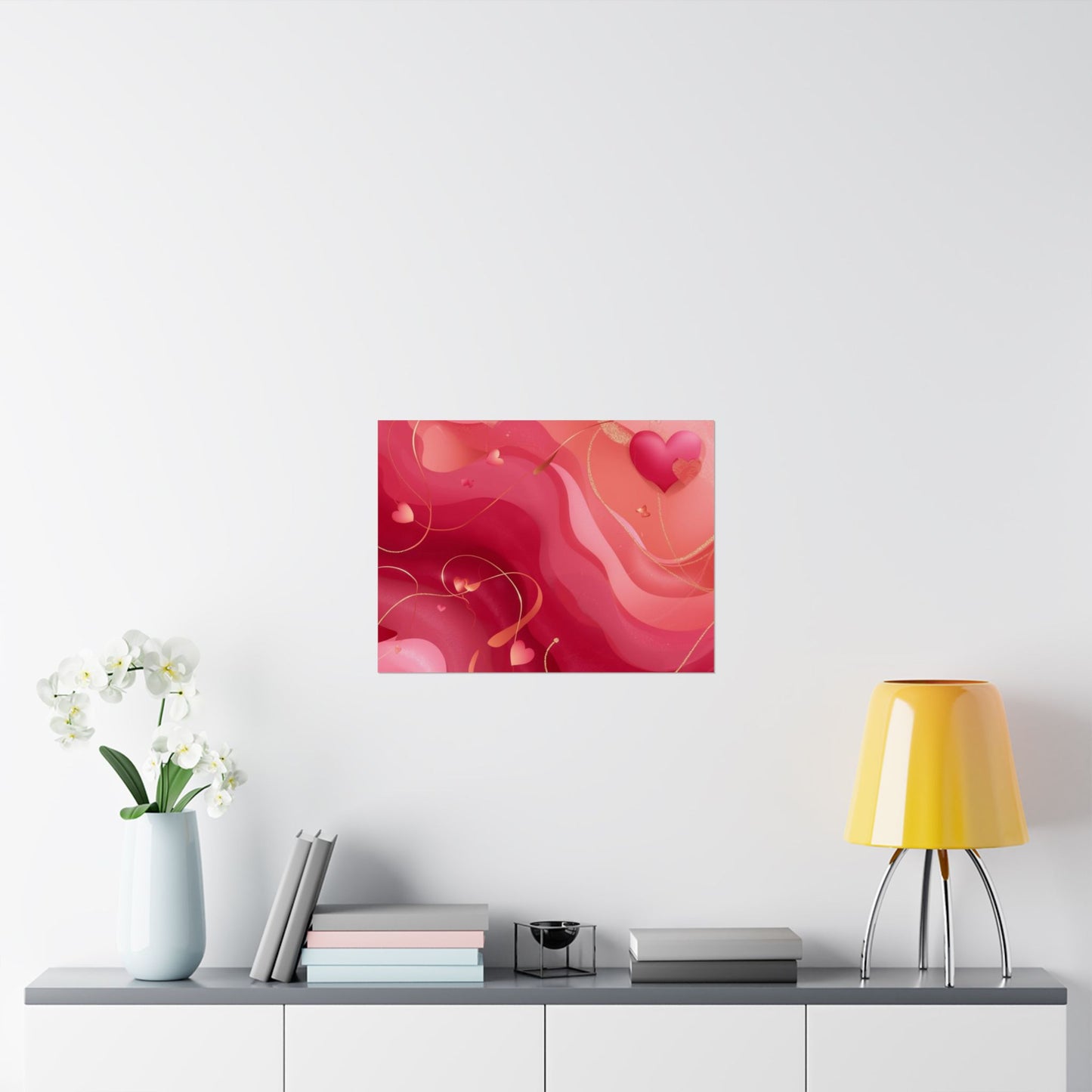 Valentine Heart Waves Wall Art Poster | Romantic Pink Abstract Matte Print