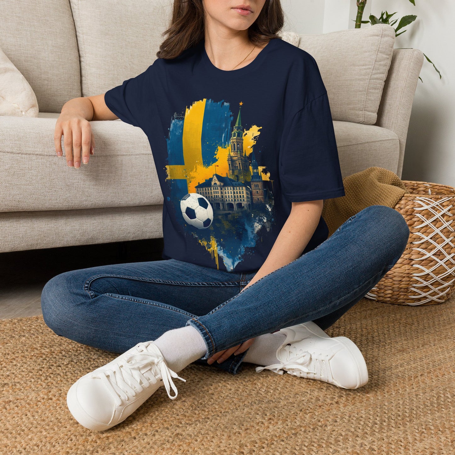 Sweden Football Skyline T‑Shirt — Swedish Flag Soccer Graphic Tee