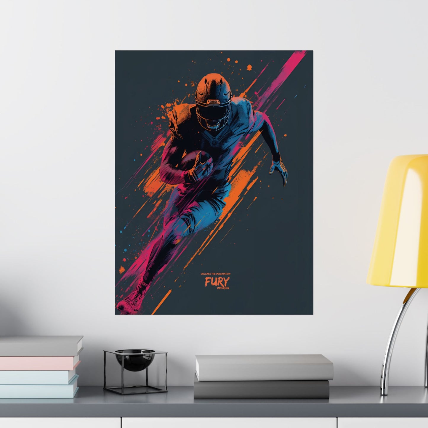 “Fury” Football Wall Art Poster | Neon Grunge Running Back Matte Print