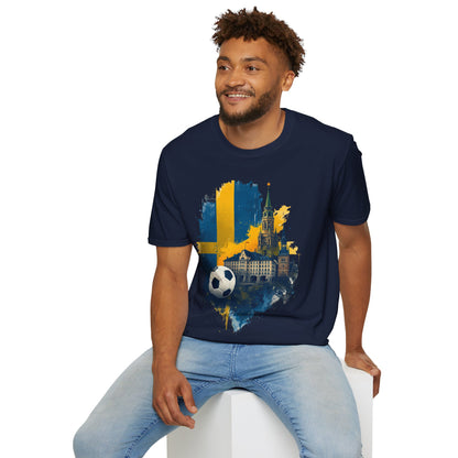 Sweden Football Skyline T‑Shirt — Swedish Flag Soccer Graphic Tee