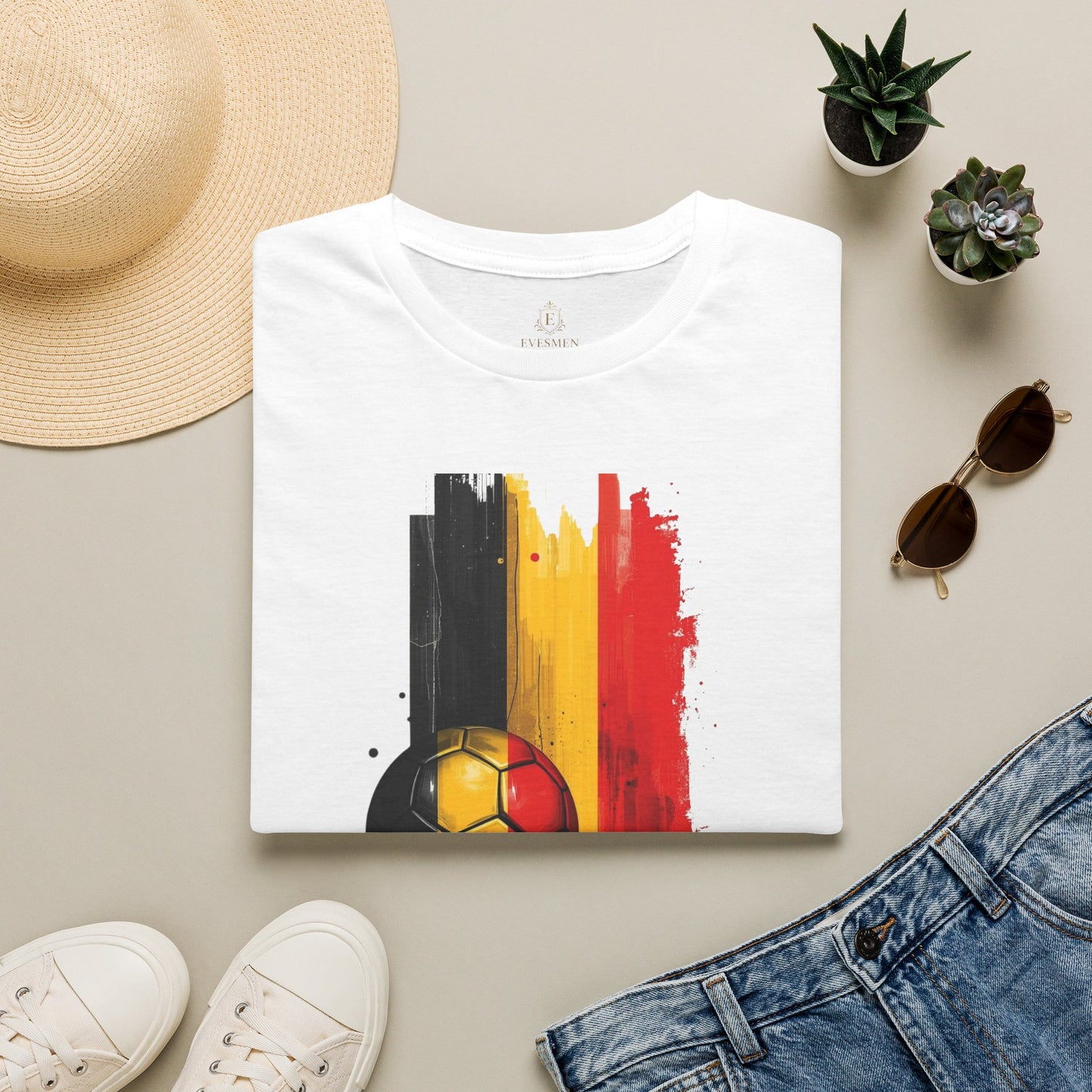 Belgium Football Flag Brushstroke Tee Red Devils Soccer Graphic T-Shirt